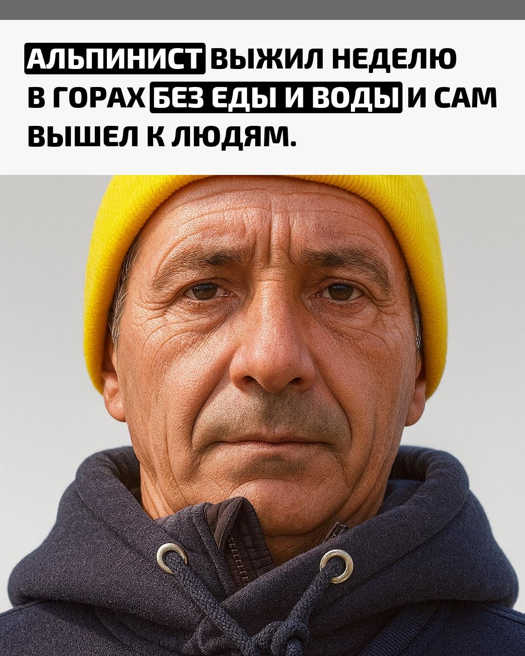 58-летний монтажник-альпинист и гид Сергей Мельников потерялся в горах и семь дней пробыл без еды и воды. Его нашли живым возле села Аибга, помощь медиков ему не понадобилась.