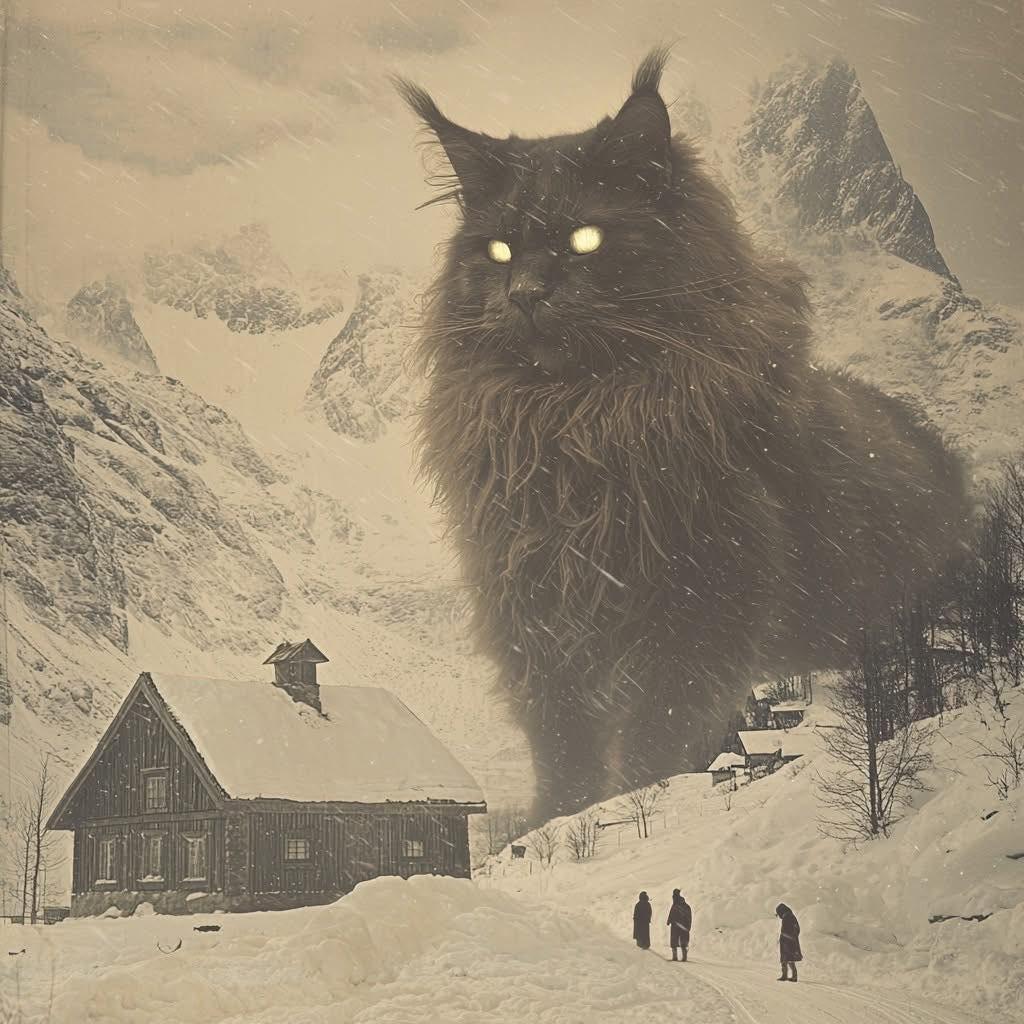 В исландском фольклоре есть существо по имени Йолакёттуринн — огромный зловещий рождественский кот, который в декабре бродит по округе и поедает ленивых людей.