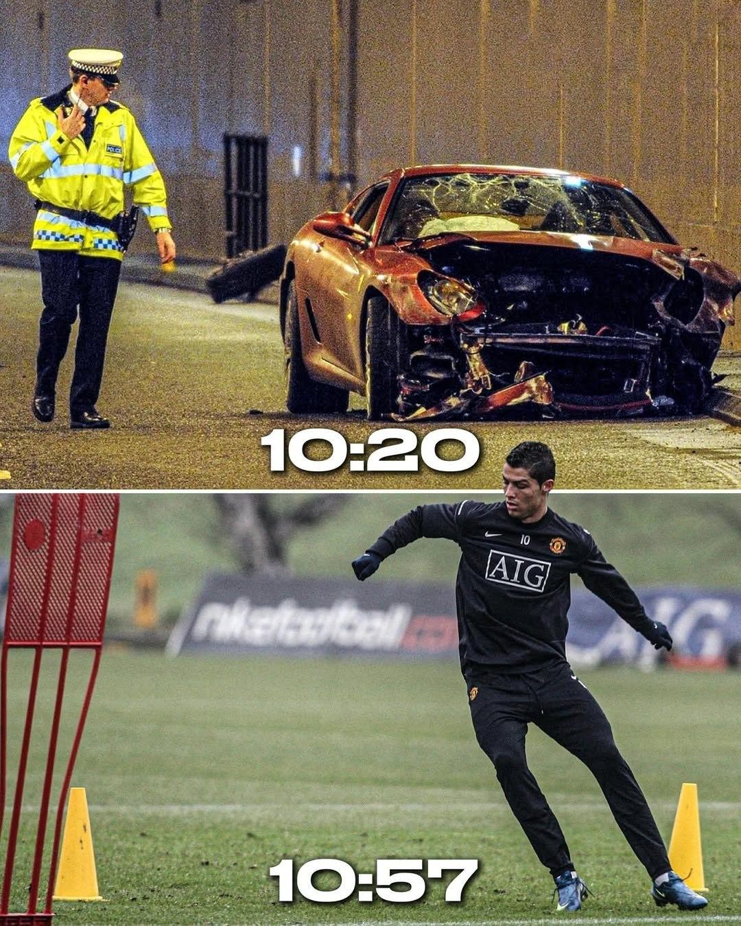 9 января 2009 года 23-летний Криштиану Роналду пережил ужасающую автокатастрофу, которая могла закончиться трагедией! Роналду потерял контроль над Ferrari 599 GTB Fiorano возле аэропорта Манчестера, врезавшись в придорожное заграждение!